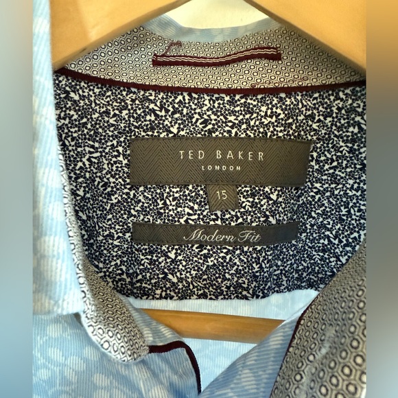 Ted Baker London Men Fara Blue Flower Jacquard Slim Shirt size 15 Italian Fabric - Picture 3 of 11